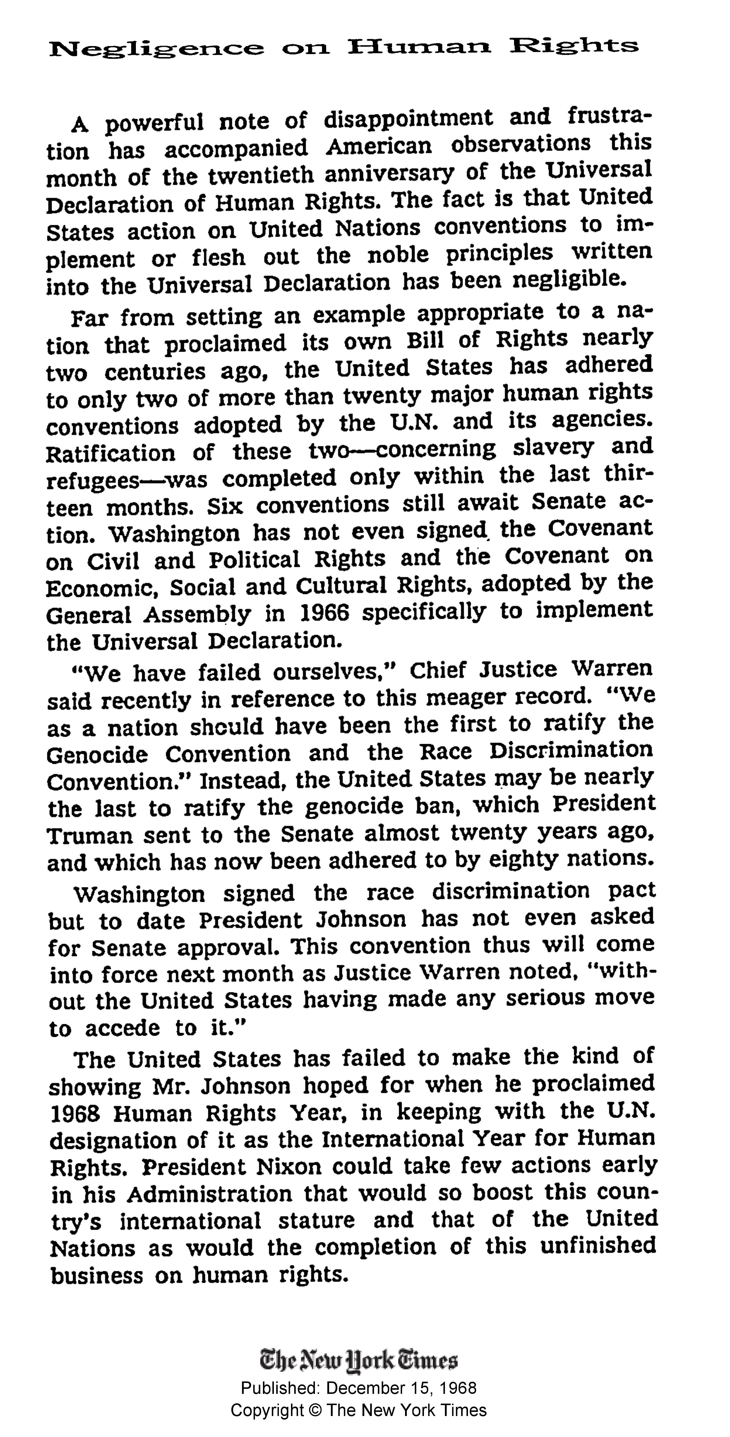 Заметка в New York Times от 15 декабря 1968 г.